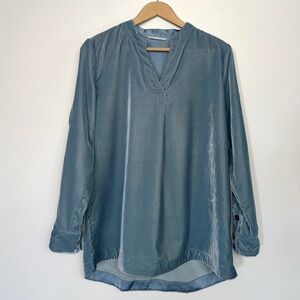 Soft Surroundings Velvet Split Neck Tunic Pullover in Slate Blue